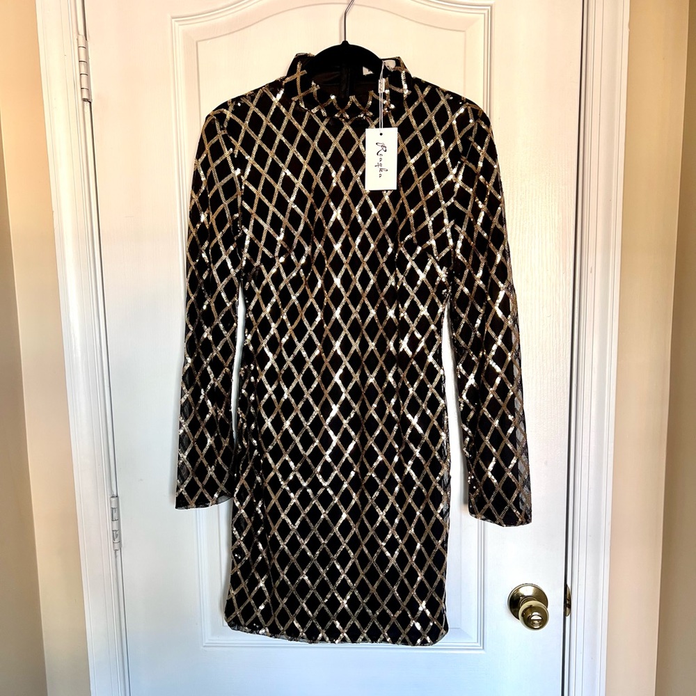 Black and Gold Long Sleeve Dress